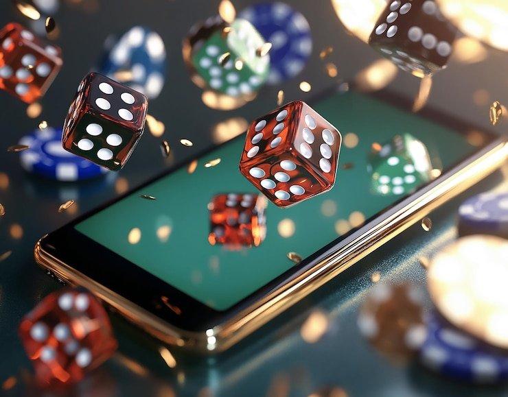 Ilustrasi layar perangkat mobile dengan permainan sports dan kasino dalam aplikasi pompa303